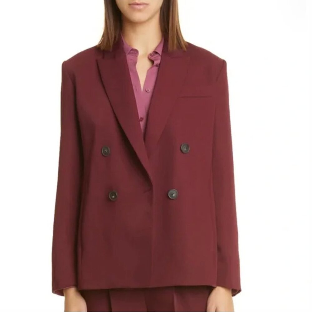 NWT VINCE Double Breasted Crepe Suit Blazer Plum Wine (Burgundy) size 14